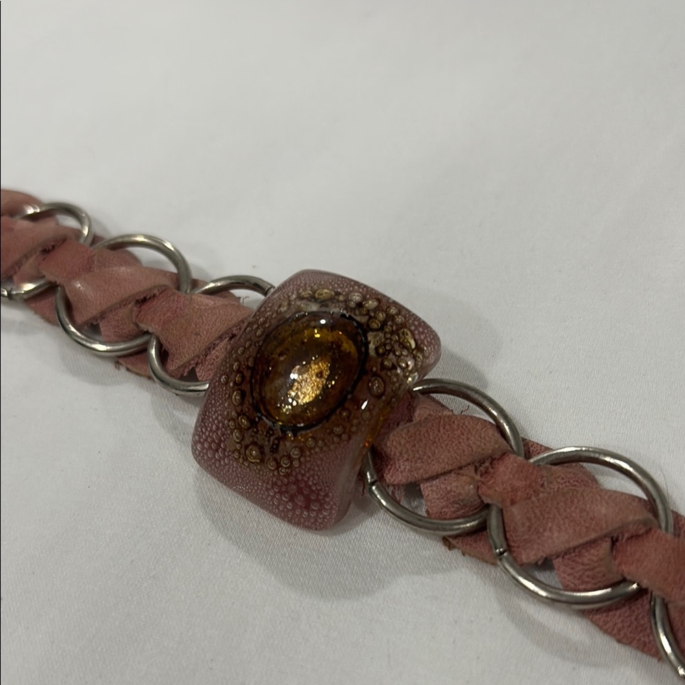 Authentic leather handmade with Decorative island stone bracelet - CostaRica